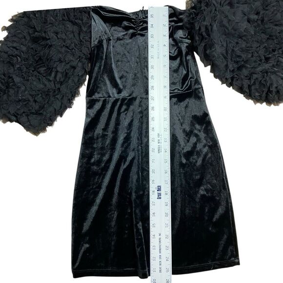 ZARA Dress S Black Velvet Tulle Balloon Sleeves 8351/253 FW22 Mini Off Shoulder - Picture 3 of 16